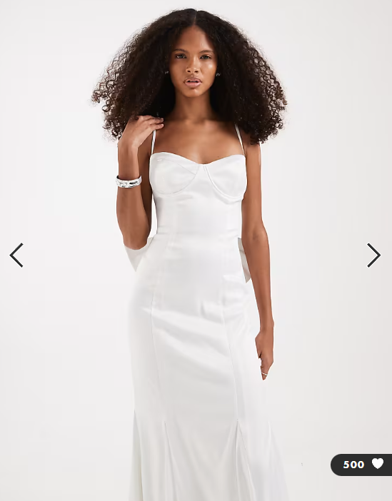 TFNC Bridal sweetheart neck satin maxi dress with chiffon hem and bow back in ivory