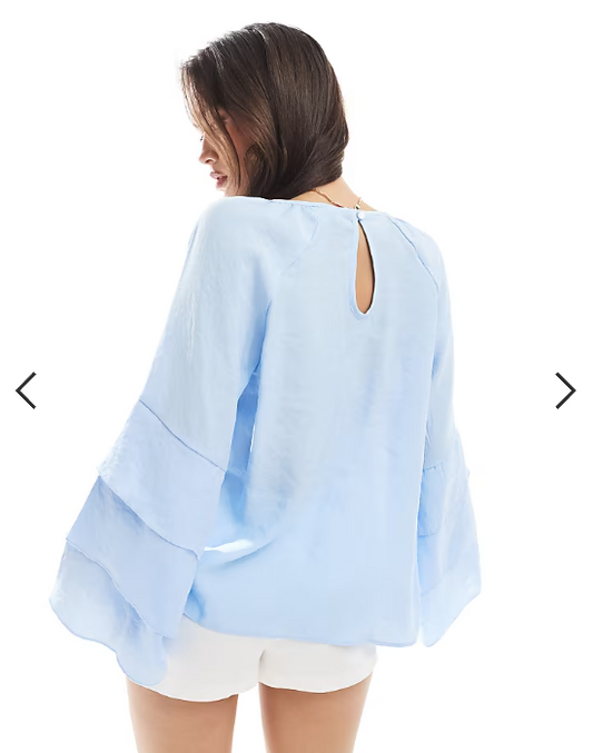 ASOS DESIGN top with flare sleeve in soft touch fabric in blue