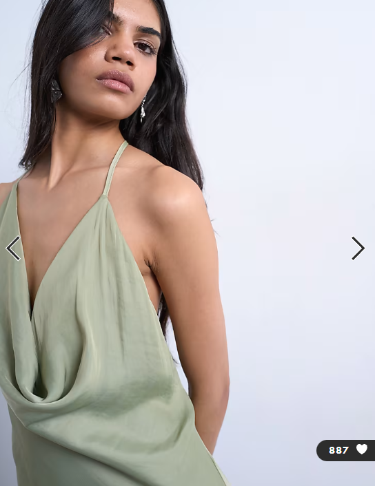 Topshop occasion mixed fabric cowl neck dress in soft green