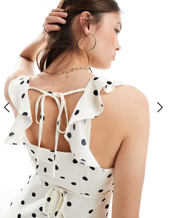 New Look ruffle sleeve cami midi dress in cream polka dot