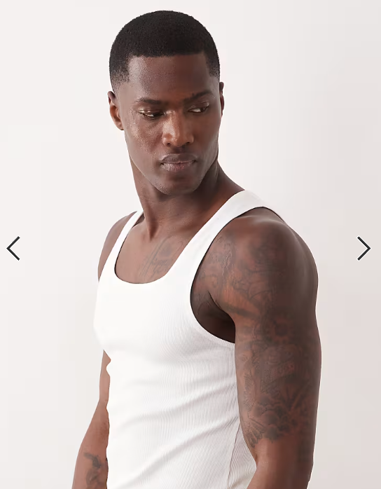 ASOS DESIGN Essentials muscle fit vest with square neck in white rib