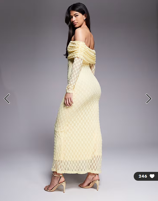 Bardot Adoni off the shoulder textured lace maxi dress in yellow