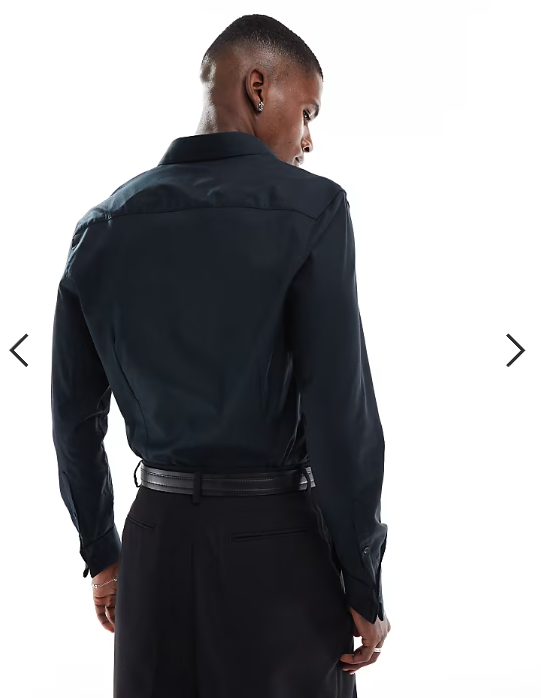 ASOS DESIGN formal easy iron slim twill shirt with cuff detail in black
