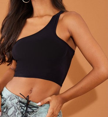 BLACK SLINKY SIDE CUT OUT CROP TOP
