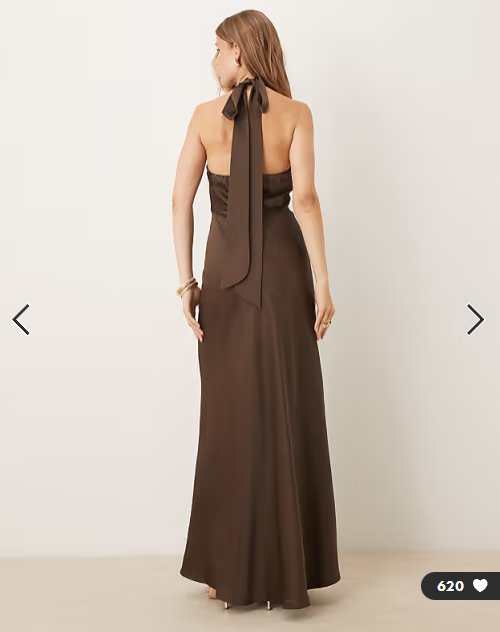 Six Stories twist front satin maxi dress in chocolate