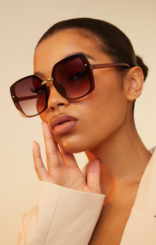 Brown Frameless Hardware Detail Square Sunglasses
