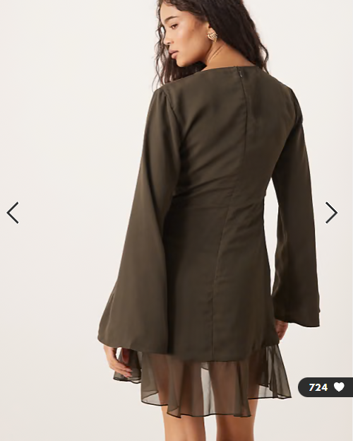 ASOS DESIGN mini dress with ruched bodice in dark olive