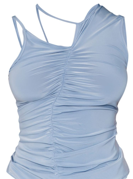 Petite Mineral Blue Ruched Cut Out Top