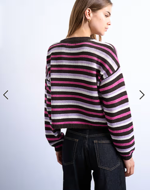 Topshop knitted boxy striped cardigan in pink