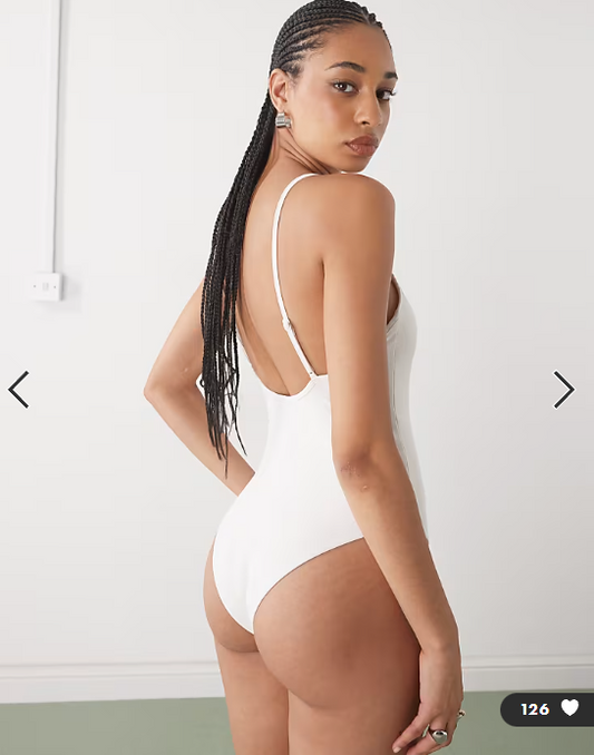 Monki scoop neck high leg swimsuit in white