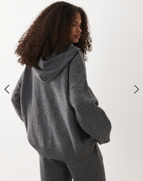 Kaiia knitted embroidered logo hoodie co-ord in charcoal