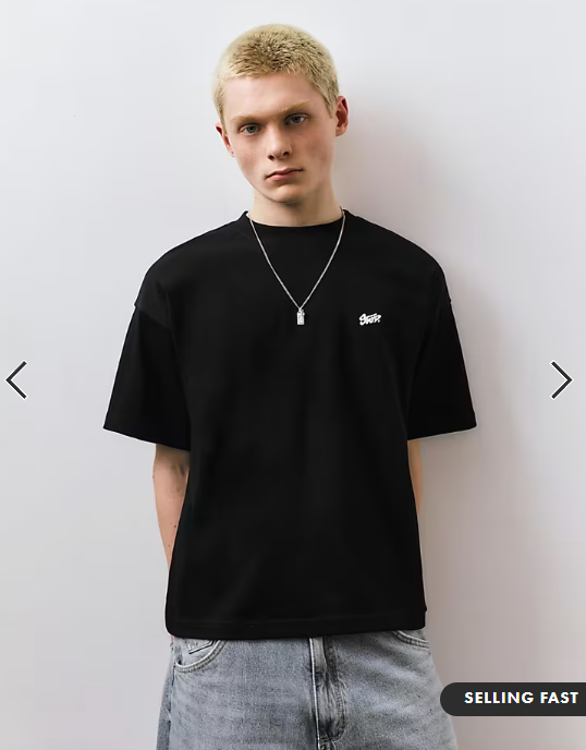 Pull&Bear Stwd logo boxy oversized t-shirt in black.