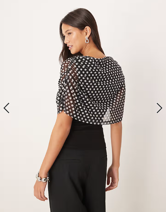 ASOS DESIGN polka dot mesh cape top in black