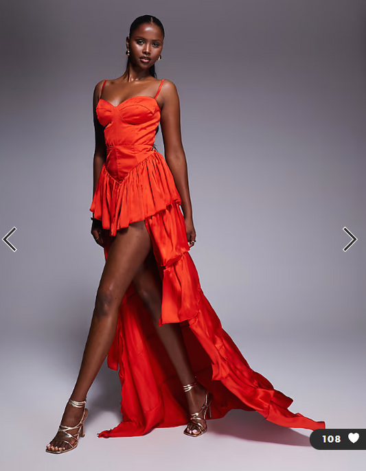 The Dolls House Circa Dolce tiered ruffle high low maxi dress in red