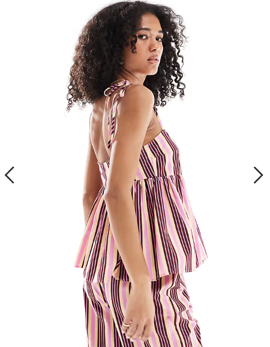 ASOS DESIGN tie shoulder peplum co-ord cami in stripe