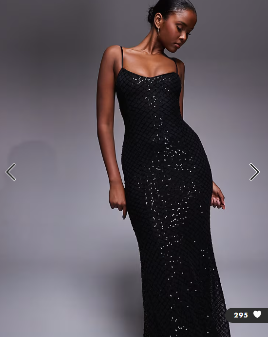 ASOS DESIGN embellished grid sequin lace up back maxi dress in black
