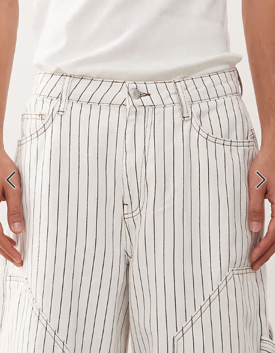 Reclaimed Vintage denim pinstripe carpenter shorts in white and brown