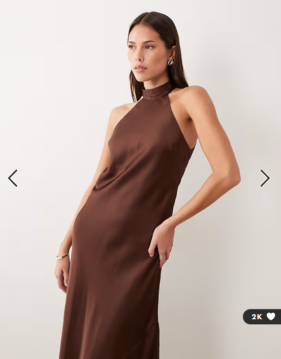 Vila halter neck backless satin maxi dress in chocolate brown