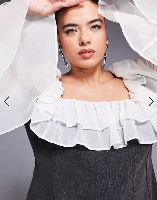 ASOS LUXE Curve denim corset mini dress with chiffon sleeves and hem in black