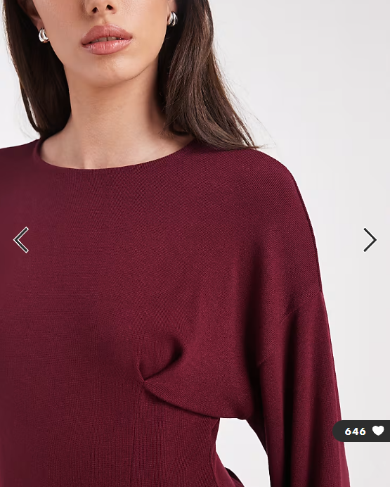 ASOS DESIGN fine knitted cinch waist deep cuff long sleeve top in dark cherry