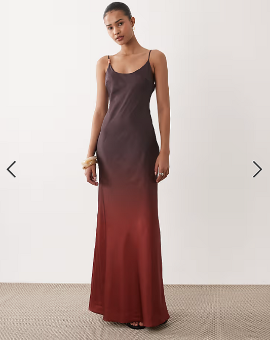 SNDYS satin bead detail scoop neck maxi dress in plum ombre