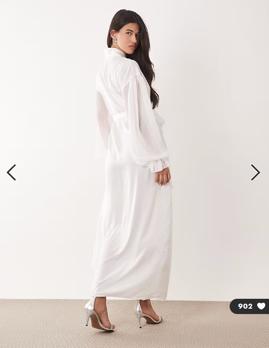 Six Stories Bridal chiffon sleeve satin maxi robe in ivory
