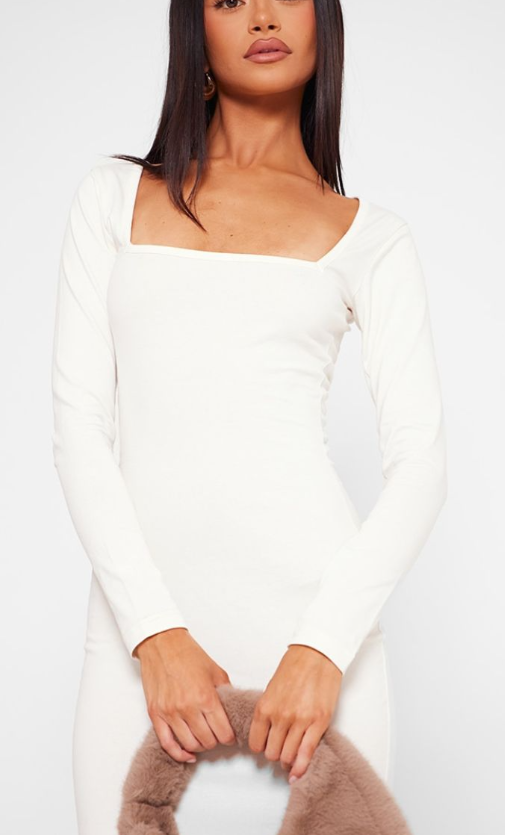 Plt - Petite Cream Cotton Square Neck Maxi Dress