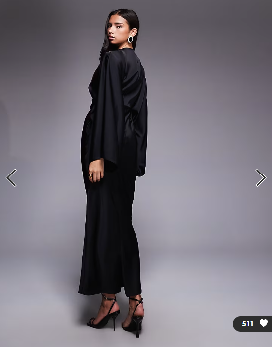 ASOS DESIGN wrap front batwing satin bias maxi dress in black
