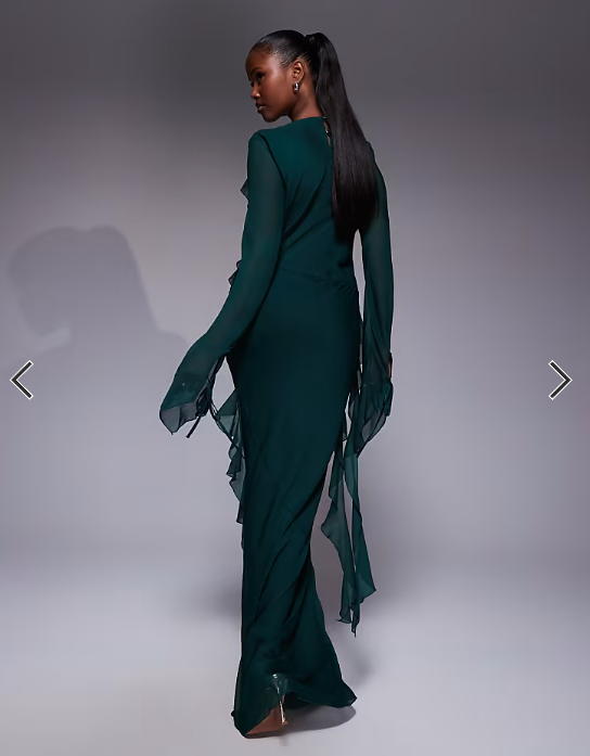 Daska chiffon ruffle maxi dress in emerald green