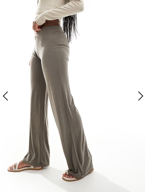 Monki super soft low waist wide leg jersey trousers in khaki