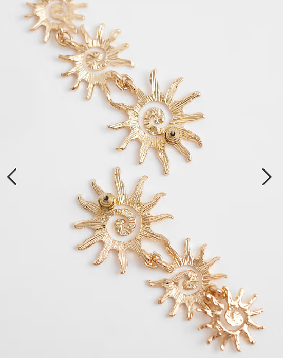 Accessorize triple sun long drop earrings in gold