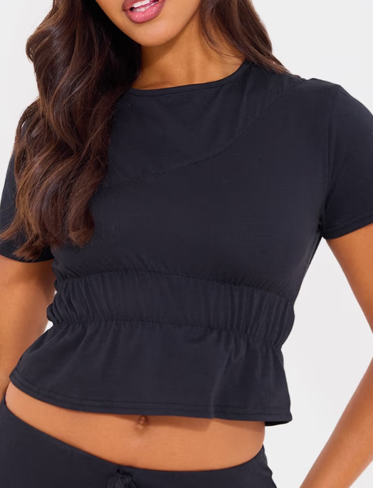 Plt - Black Cotton Ruched Detail Top