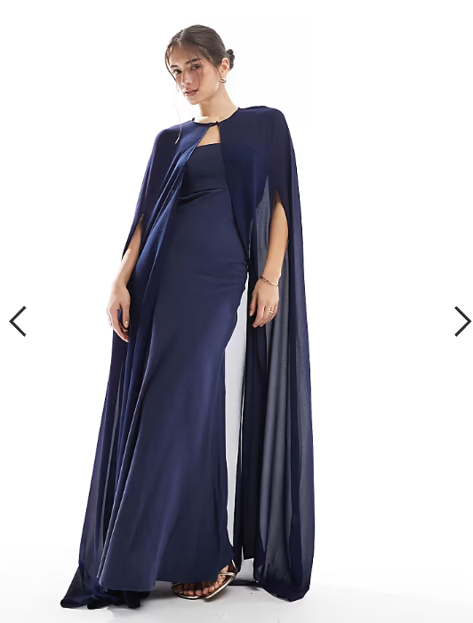 TFNC Bridesmaids chiffon maxi cape in navy