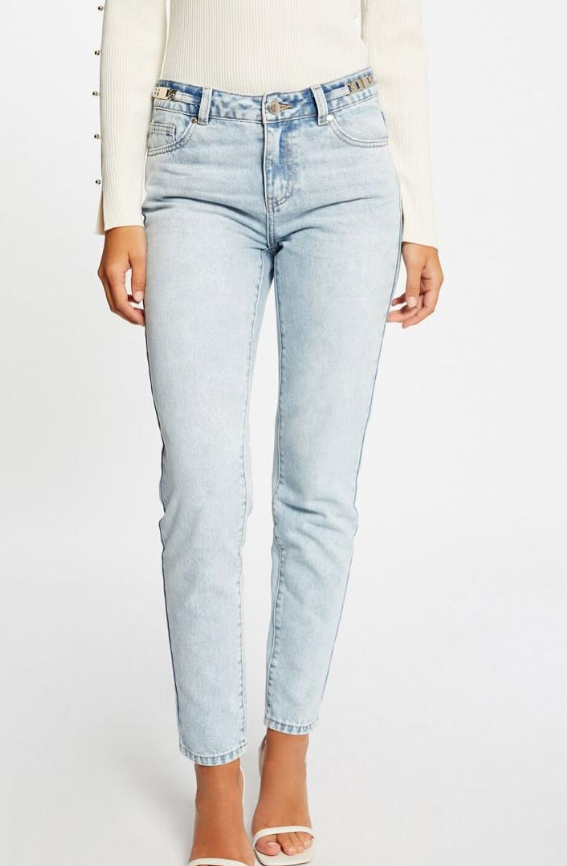 Morgan Jeans Droit Avec Ornements Métalliques Jean Bleached | Femme Jeans