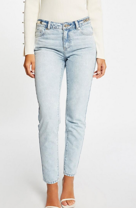 Morgan Jeans Droit Avec Ornements Métalliques Jean Bleached | Femme Jeans