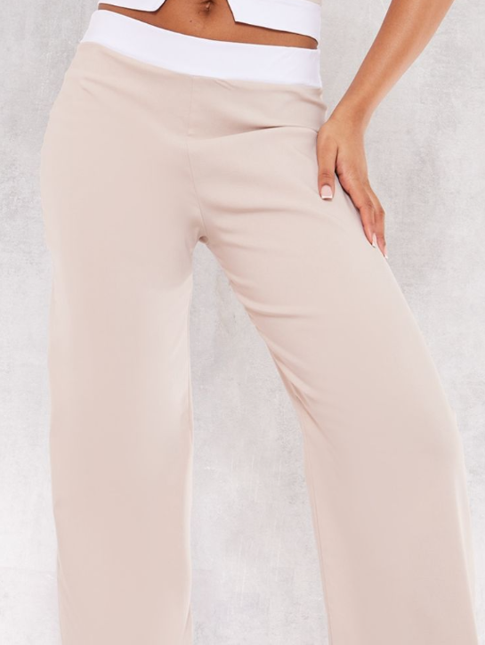 Plt - Stone Stretch Woven Contrast Wide Leg Trousers