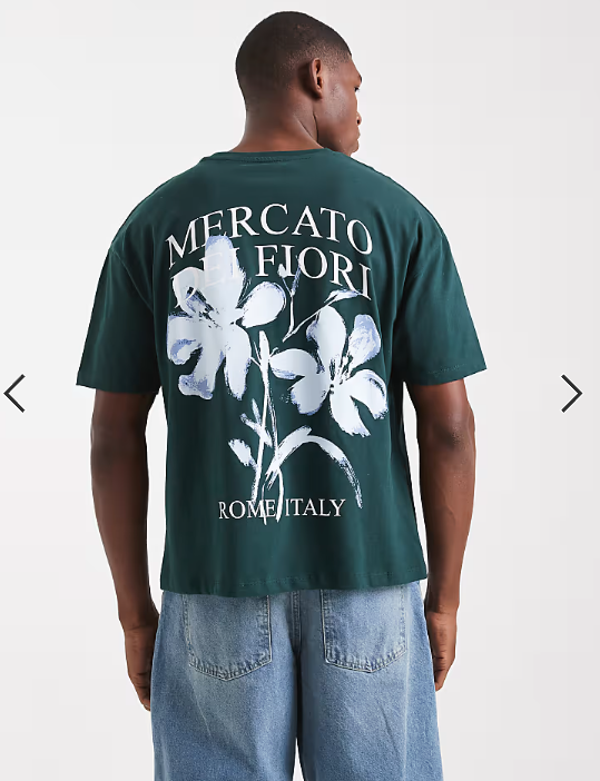 ASOS DESIGN boxy t-shirt with floral print in dark green