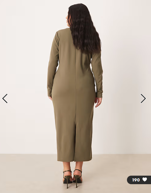 ASOS DESIGN curve long sleeve scoop neck midi dress in khaki