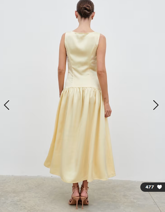 Pretty Lavish satin button down drop waist midaxi dress in lemon