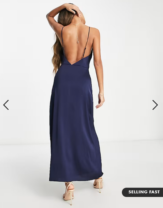 Vila satin cowl neck maxi dress in navy blue
