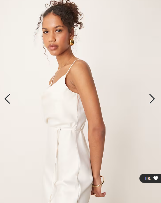 YAS satin cami midi dress in gardenia white