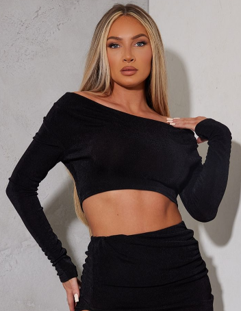 Black Acetate Slinky Cowl Neck Long Sleeve Crop Top