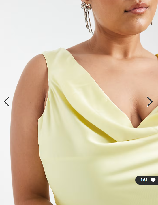 TFNC Plus Bridesmaid satin cowl front and back maxi dress in butter lemon