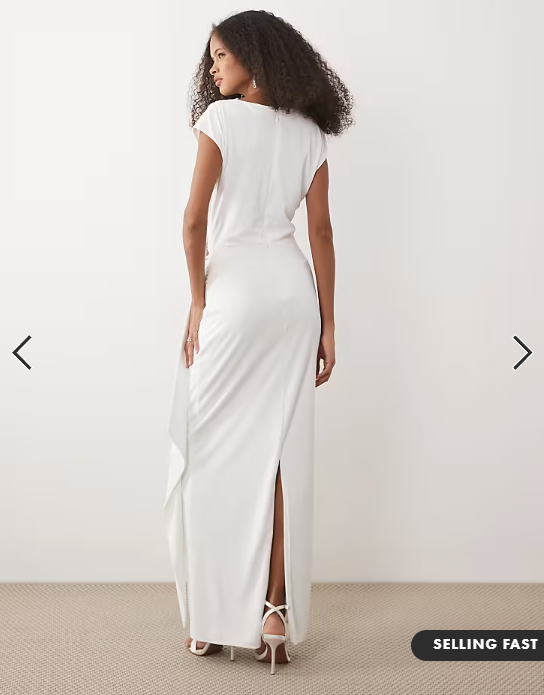Six Stories Bridal stretch cap sleeve corsage midaxi dress in white