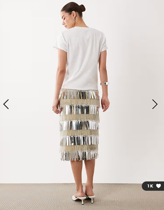 ASOS DESIGN fringe embellished midi skirt in silver