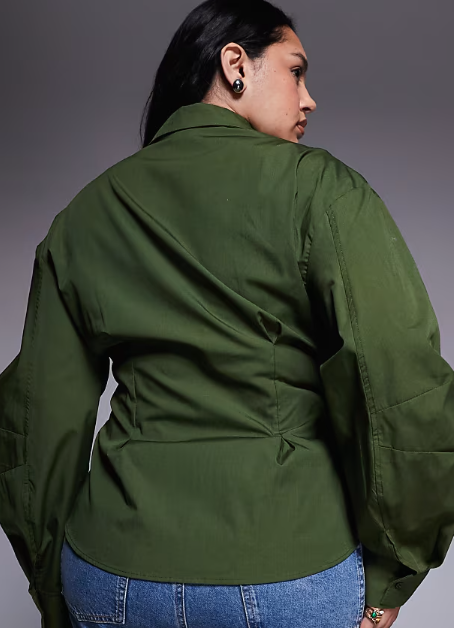 Asos - Curve - Wrap shirt with cocoon sleeve in green