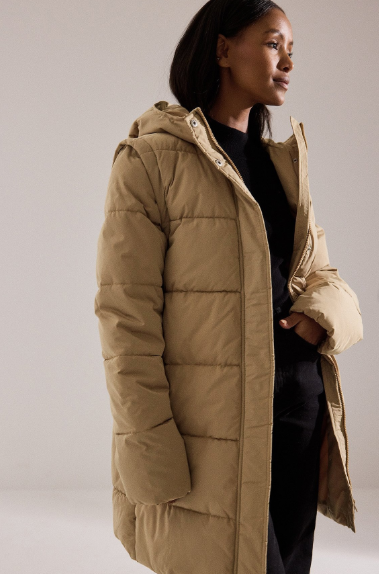 Removable Sleeves Long Padded Jacket - dark beige