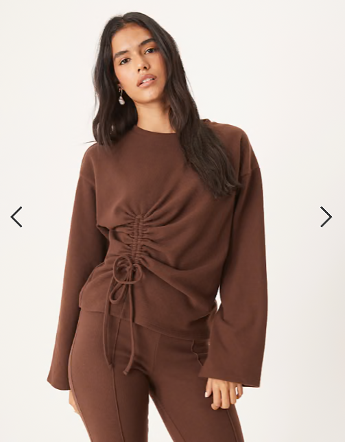 ASOS DESIGN Supersoft ruched detail long sleeve top co-ord in chocolate SET