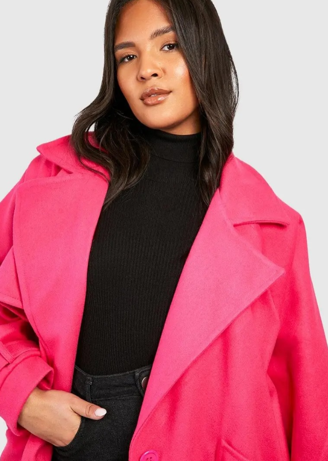 boohoo Premium Wool Look Oversized Coat bright pink