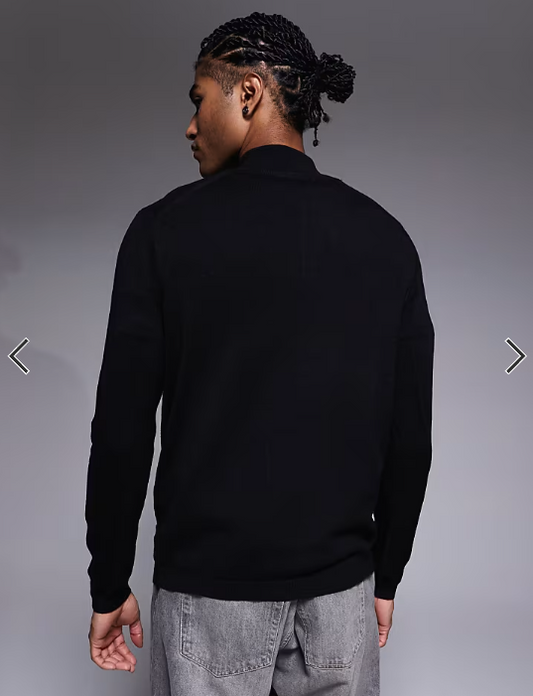 River Island smart half zip sweatshirt in black